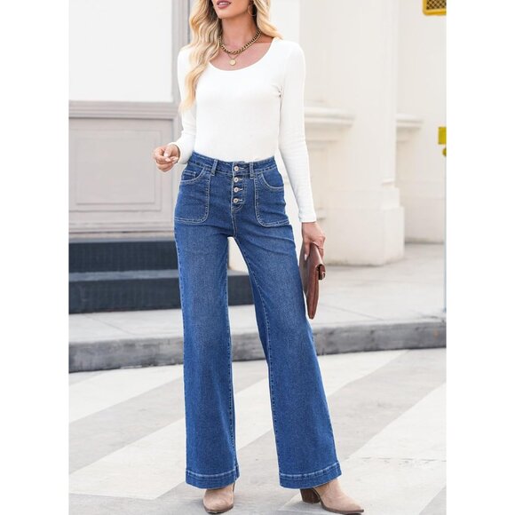 Women High Rise Straight Leg Jeans Stretch Denim Pants Inseam 29 Inches - Picture 5 of 9